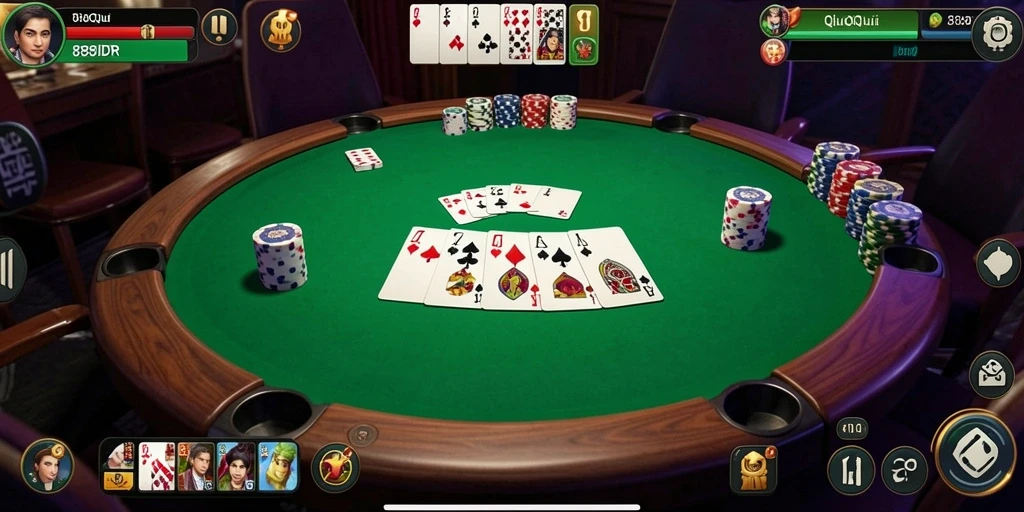 Tampilan gameplay seru dari 888IDR dengan kartu QiuQiu.