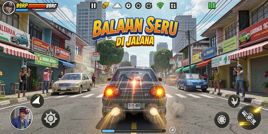 Tangkapan layar dari gameplay 99RP yang menampilkan aksi balapan seru.