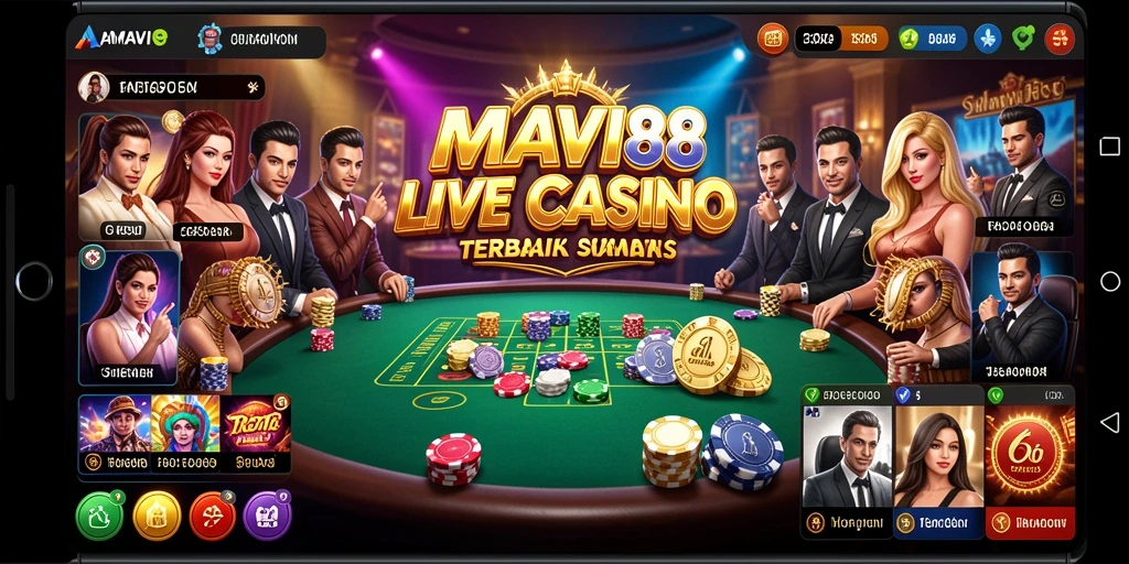 Screenshot gameplay AMAVI88 menampilkan dealer profesional dan suasana casino yang mendebarkan.