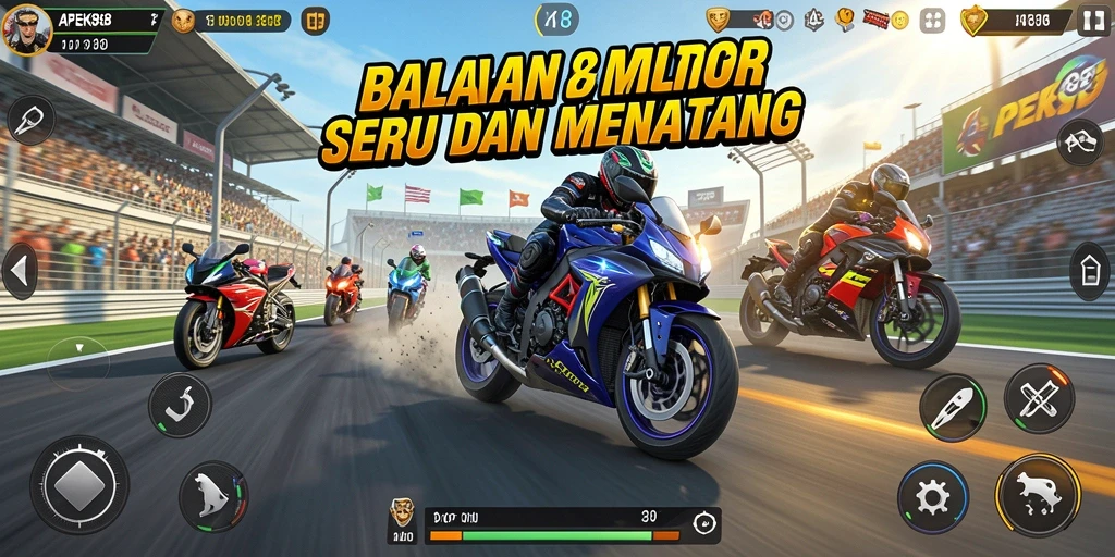 Gameplay seru APEK88 dengan balapan motor yang mendebarkan.
