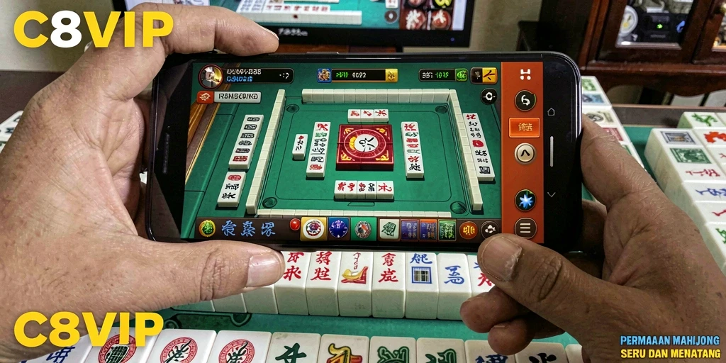 Screenshot permainan C8VIP menunjukkan gameplay Mahjong yang dinamis.