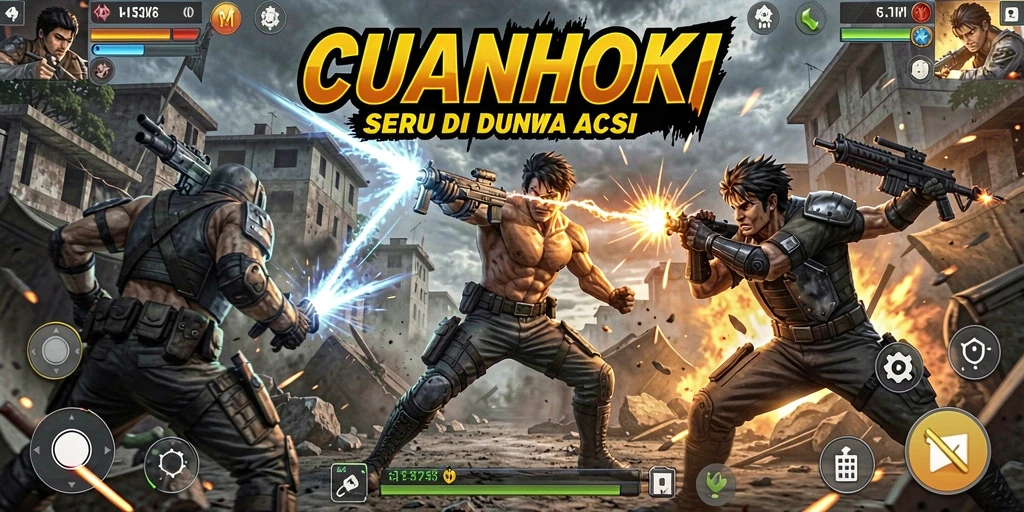 Screenshot utama yang menunjukkan gameplay aksi CUANHOKI yang mendebarkan.