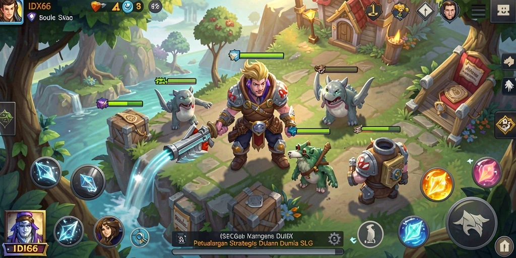 Tampilan screenshot utama IDX66 menunjukkan aksi strategi seru dalam gameplay SLG.