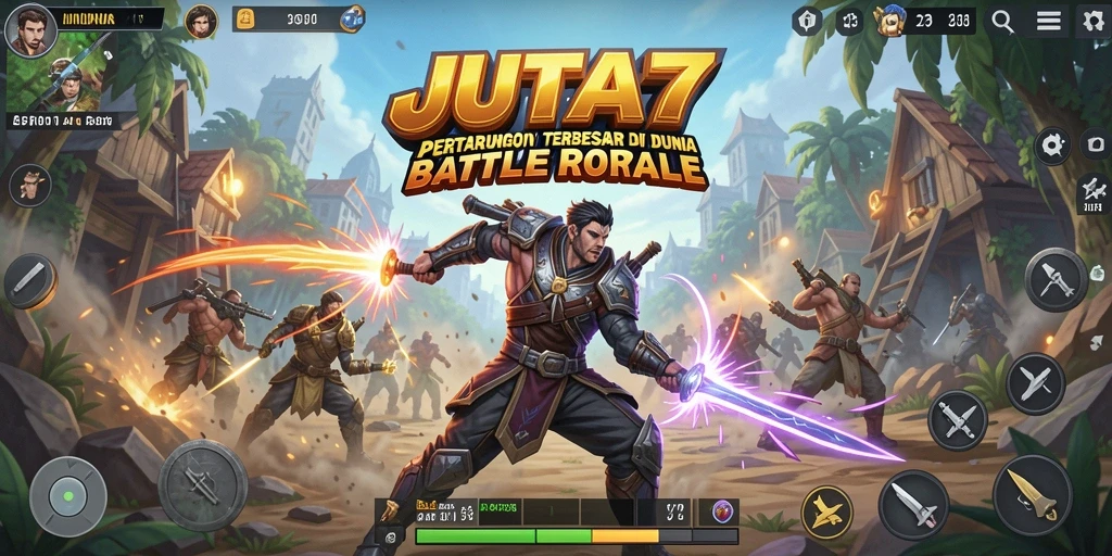 Screenshot gameplay JUTA7 yang menampilkan aksi pertempuran Battle Royale.