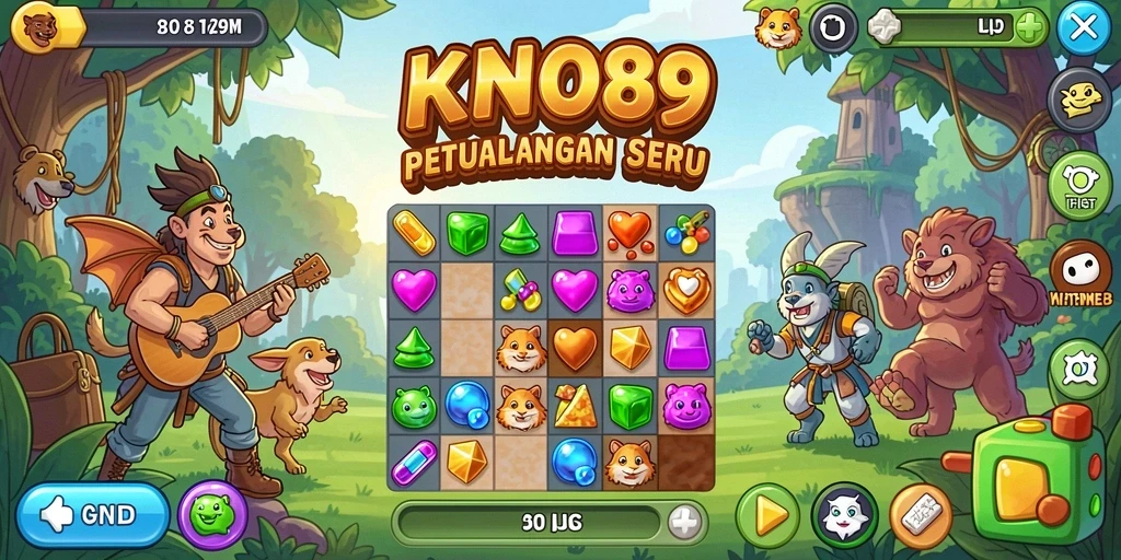 Tampilan gameplay KNO89 dengan permata berwarna-warni yang seru.
