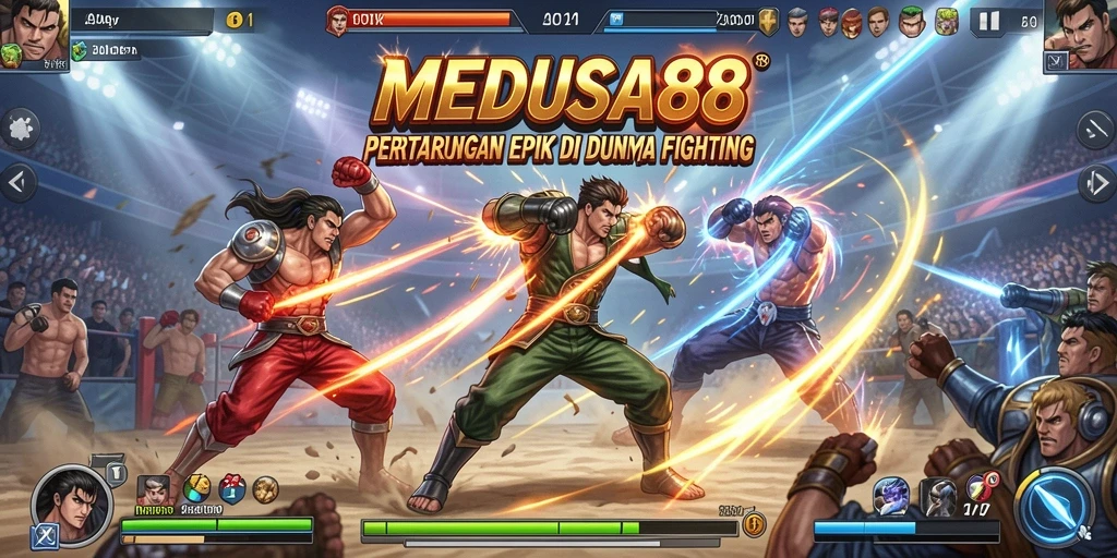 Tampilan seru dari gameplay pertarungan di MEDUSA88.