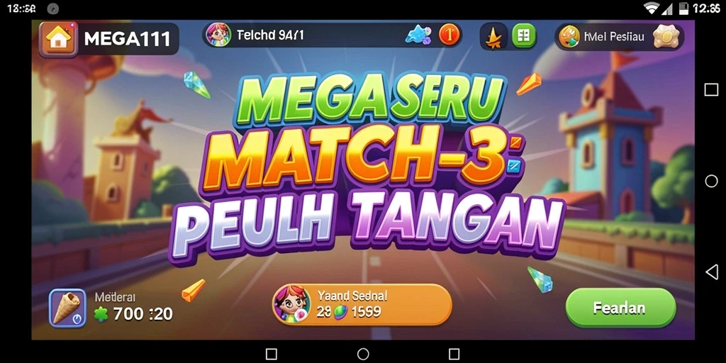 Tampilan gameplay MEGA111 dengan level Match-3 yang menantang.