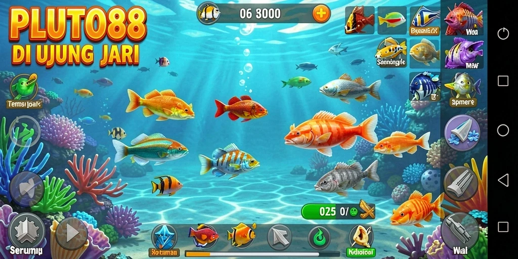 Tampilan gameplay PLUTO88 dengan aksi tembak ikan yang seru.