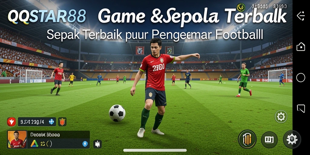 Screenshot utama <strong>QQSTAR88</strong> menampilkan aksi seru di lapangan sepak bola.