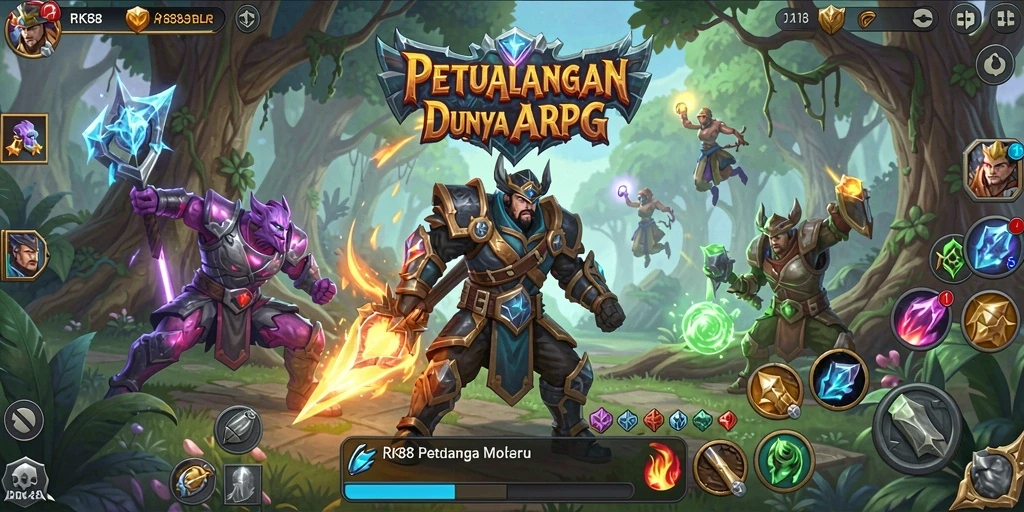 Screenshot menunjukkan karakter bertarung melawan monster di dunia ARPG yang mendebarkan.