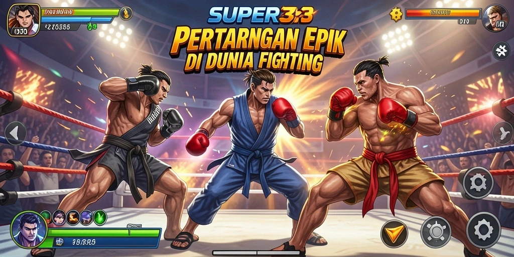 Tampilan gameplay SUPER33 menunjukkan aksi pertarungan yang intens dan mendebarkan.