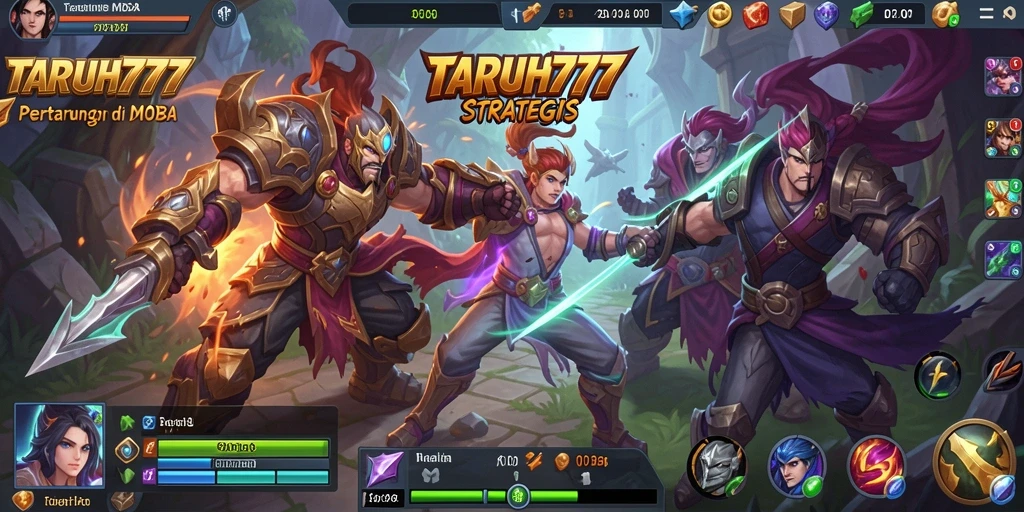 Tangkapan layar di <strong>TARUH777</strong> menunjukkan pertempuran intens dalam gameplay MOBA.